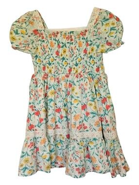 Etta Vee Green Yellow Floral Lace Trim Tiered Dress Girl's Size 7